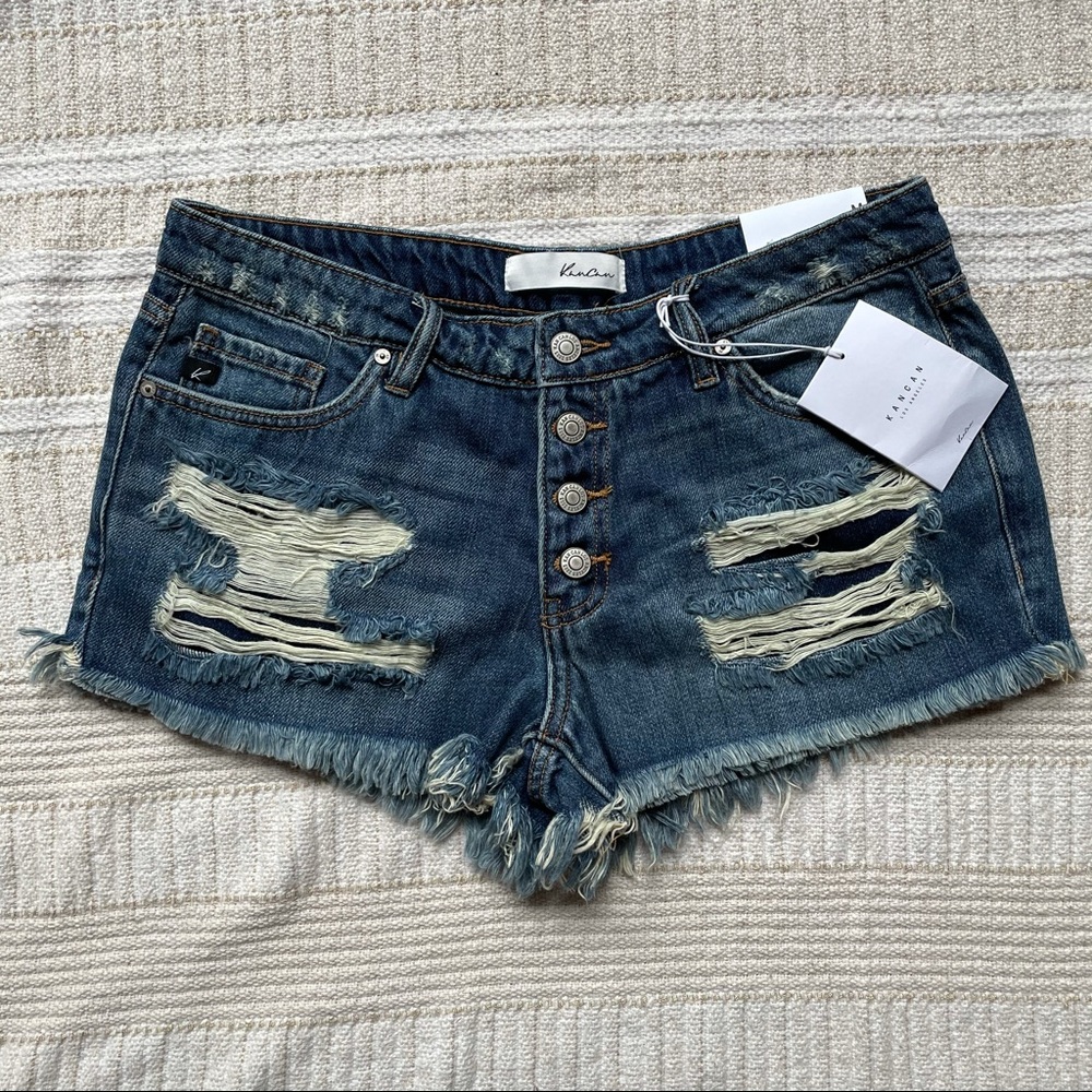 KanCan Button Fly Distressed Shorts - Picture 2 of 8